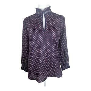 J. Crew Stand Up Ruffle Collar Polka Dot Blue Blouse Women's Size 2